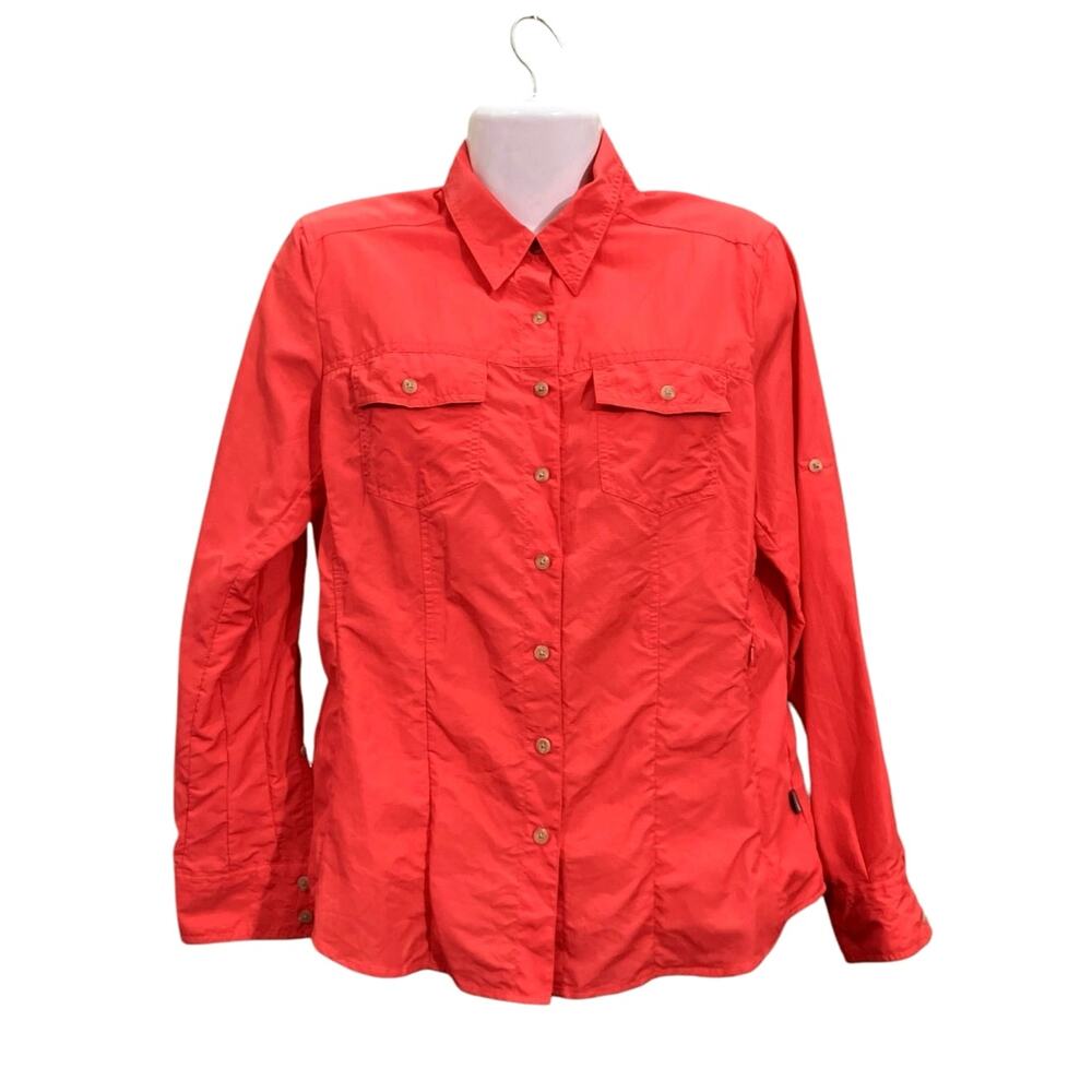 Koppen Women's Coral No Fly Zone Button-Up Adventure Bug Repellent Shirt SZ L